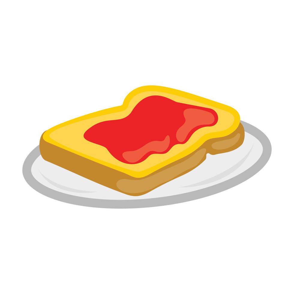 ontbijt geroosterd brood met aardbei jam. platte stijl vector illustratie