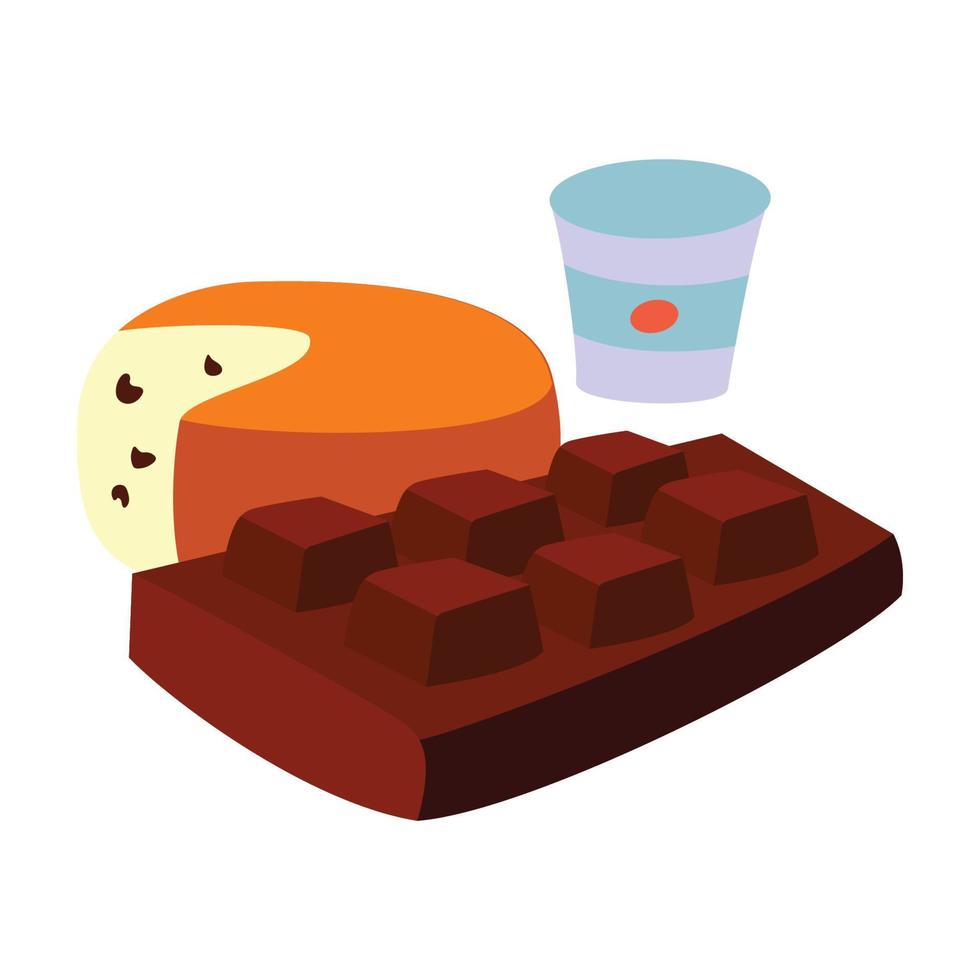 chocola brood en glas vlak vlak vector illustratie