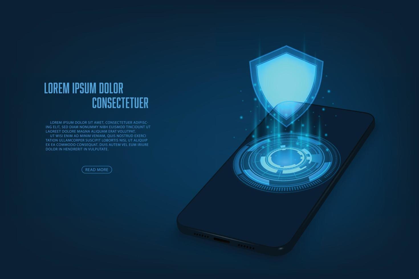 vector internet booster technologie veiligheid concept. schild met smartphone abstract achtergrond.