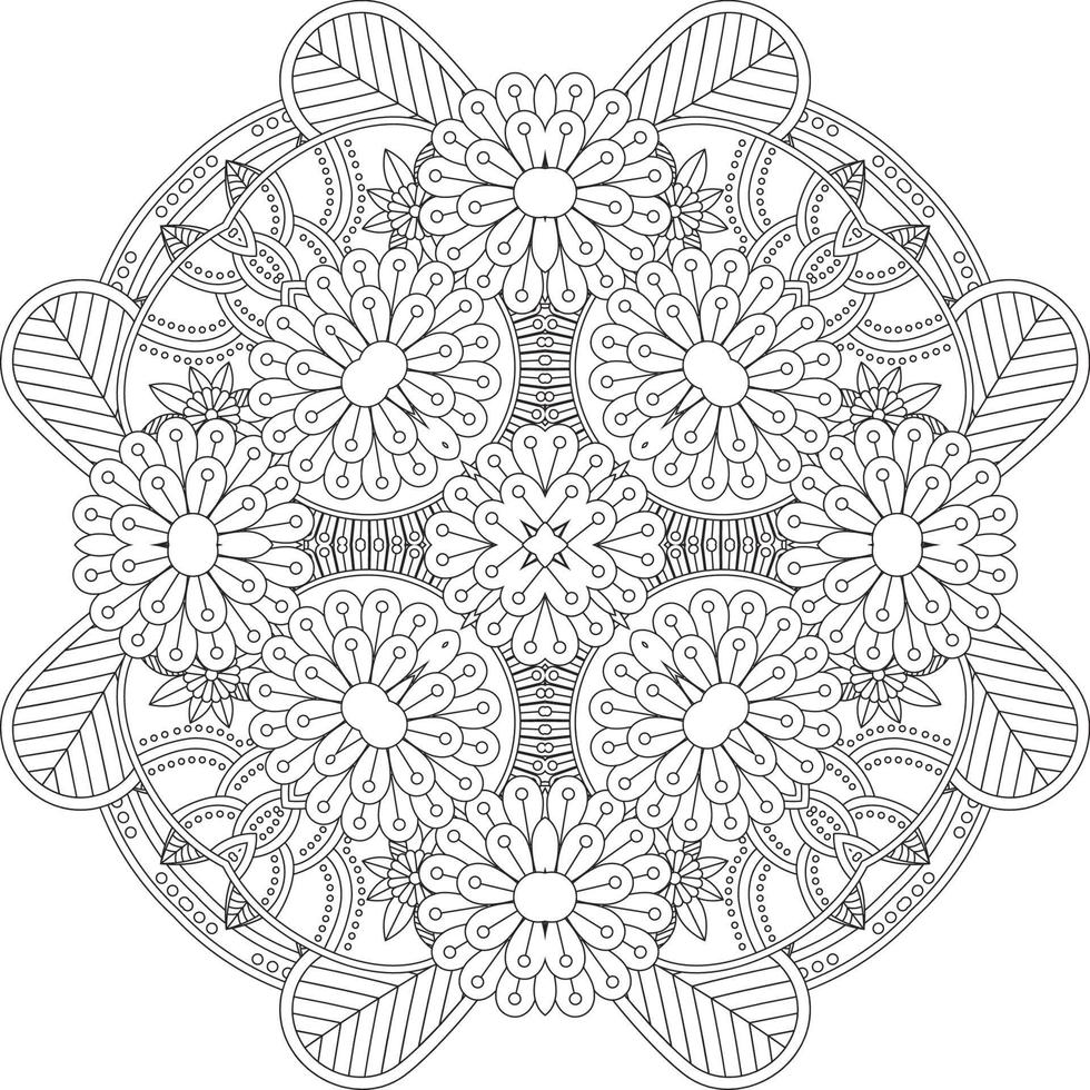 bloem decoratief ornament in etnisch oosters stijl, tekening ornament, schets hand- tekenen. kleur boek bladzijde. bloem mandala kleur boek bladzijde. volwassen kleur bladzijde. vector