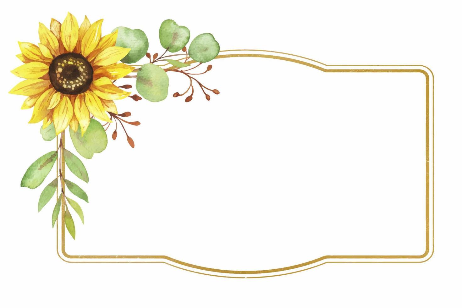 gouden kader met zonnebloem bloemen, waterverf illustratie vector