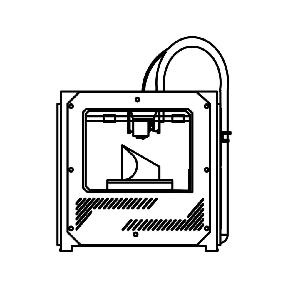 3d printer vector technologie ontwerp icoon schets. bouwkunde lijn fabricage model- van plastic en dun industrie concept symbool. innovatie bedrijf illustratie en afdrukken machine voorlopig ontwerp