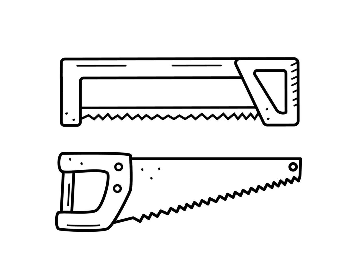 hand zag doodle cartoon stijl. vectorillustratie van het werkinstrument ijzerzaag geïsoleerd op wit. vector