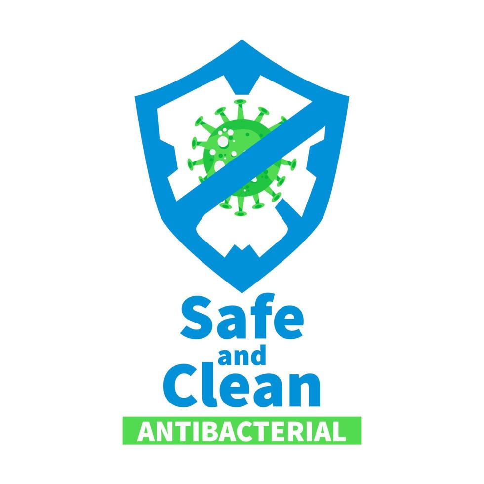 antibacteriële logo van bacterie virus met schild en verbod teken. veilig en schoon virus logo vector illustratie coronavirus icoon