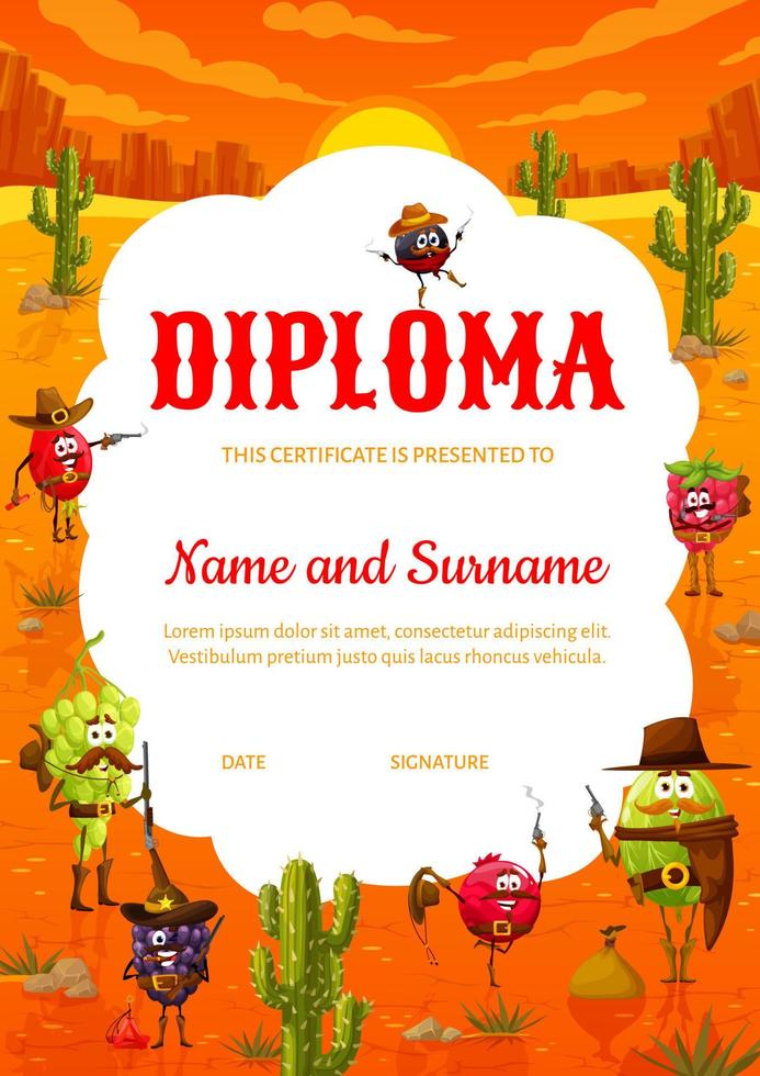 kinderen diploma, tekenfilm wild west boswachter, cowboy vector