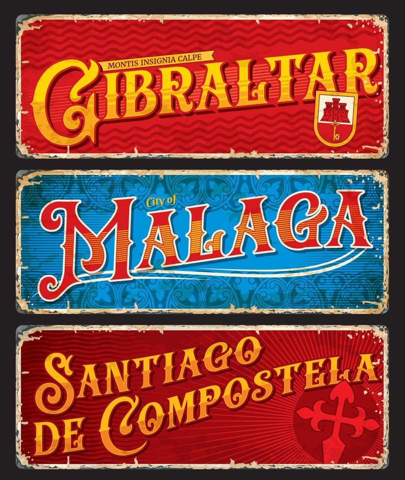 Gibraltar, Malaga, Santiago de compostela borden vector