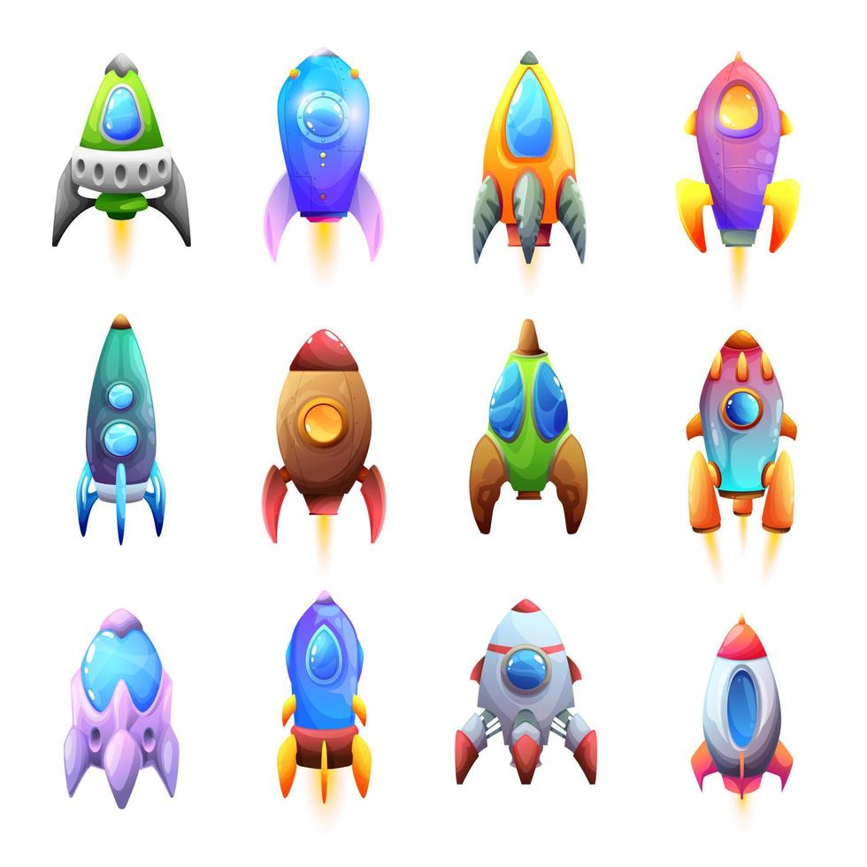 tekenfilm ruimtevaartuig raketten en heelal ruimteschepen vector