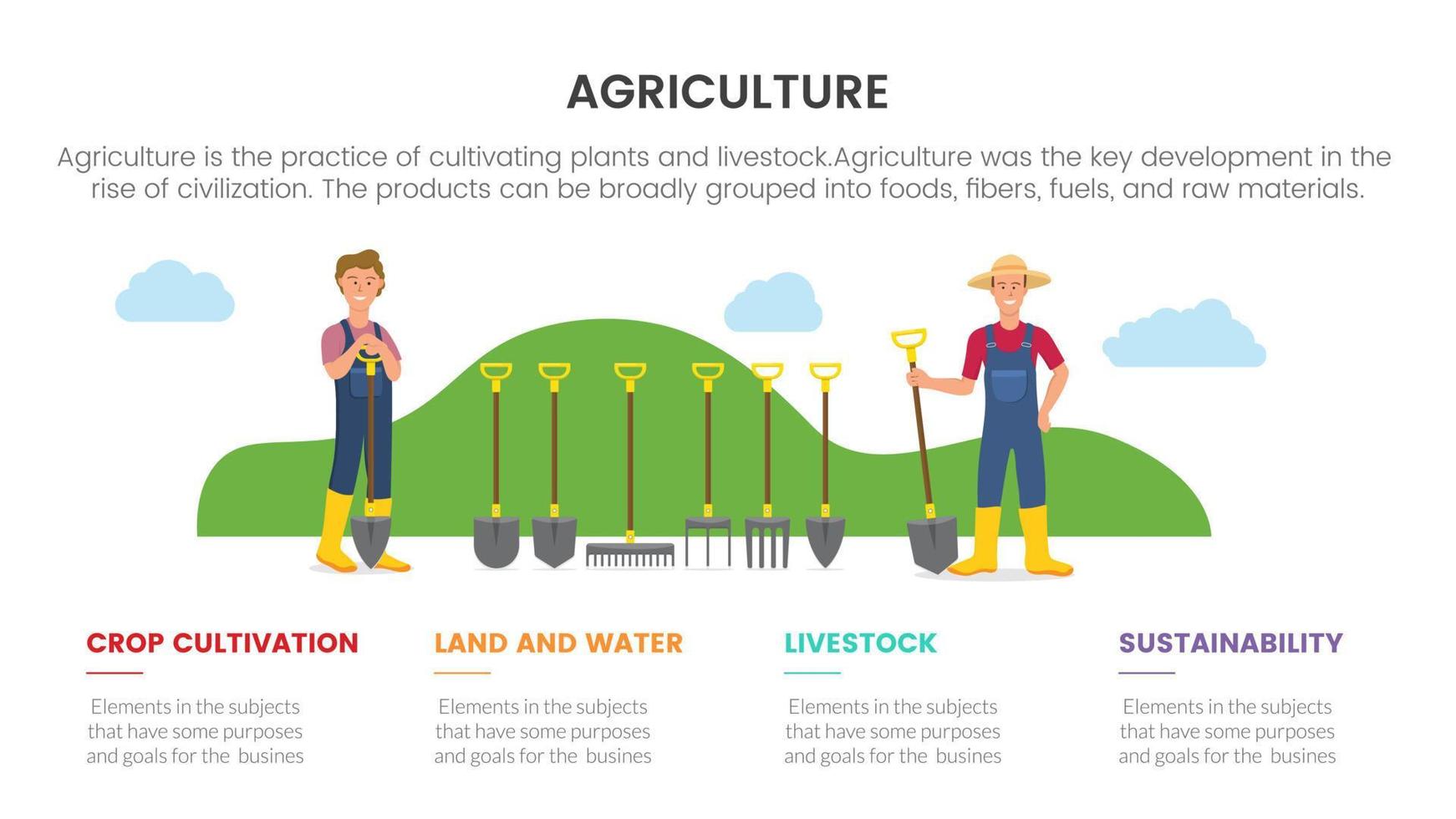 gereedschap uitrusting landbouw landbouw infographic concept voor glijbaan presentatie met 4 punt lijst vergelijking twee kant vector