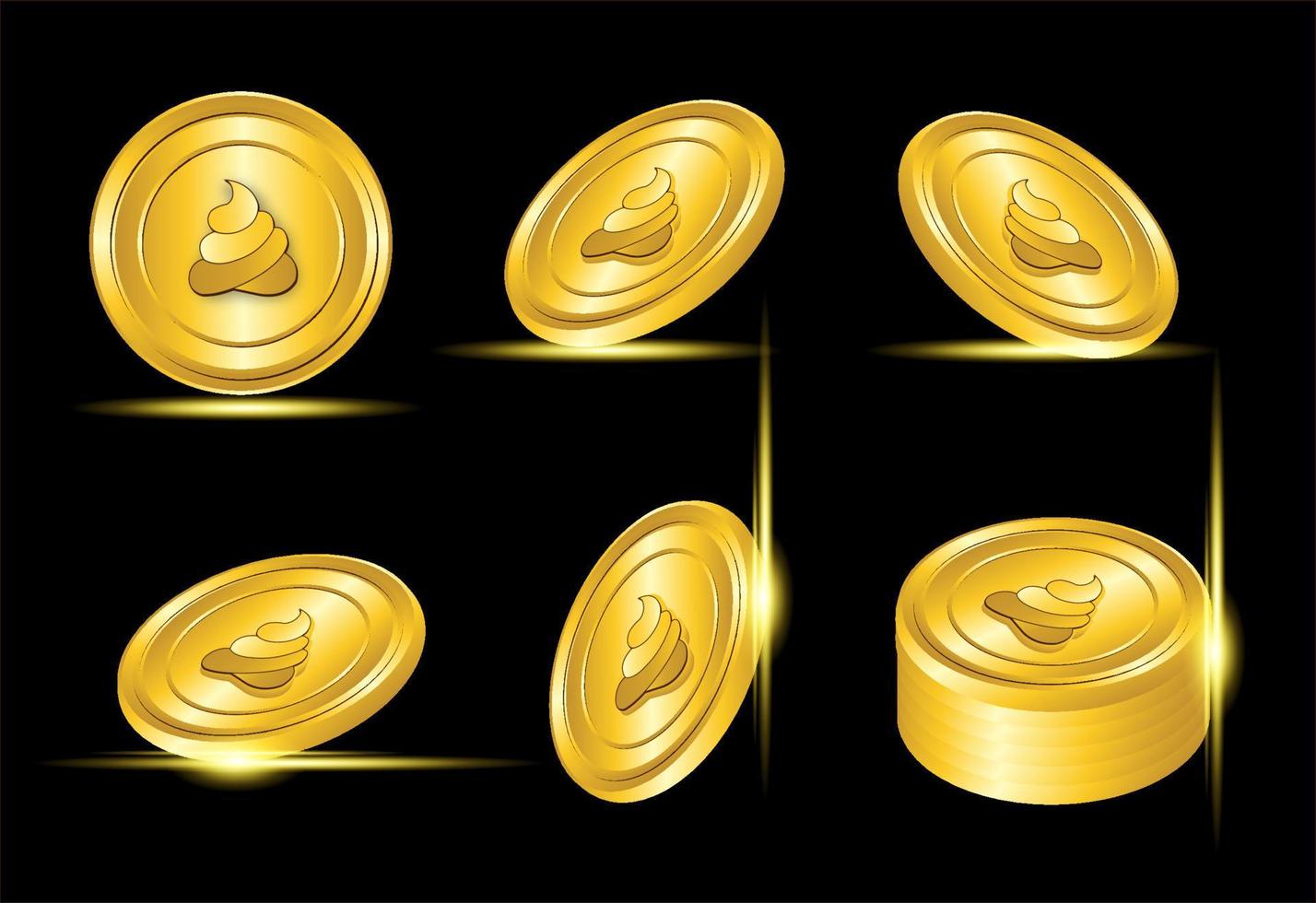 reeks van shit munt cryptogeld met gouden kleur en donker achtergrond vector