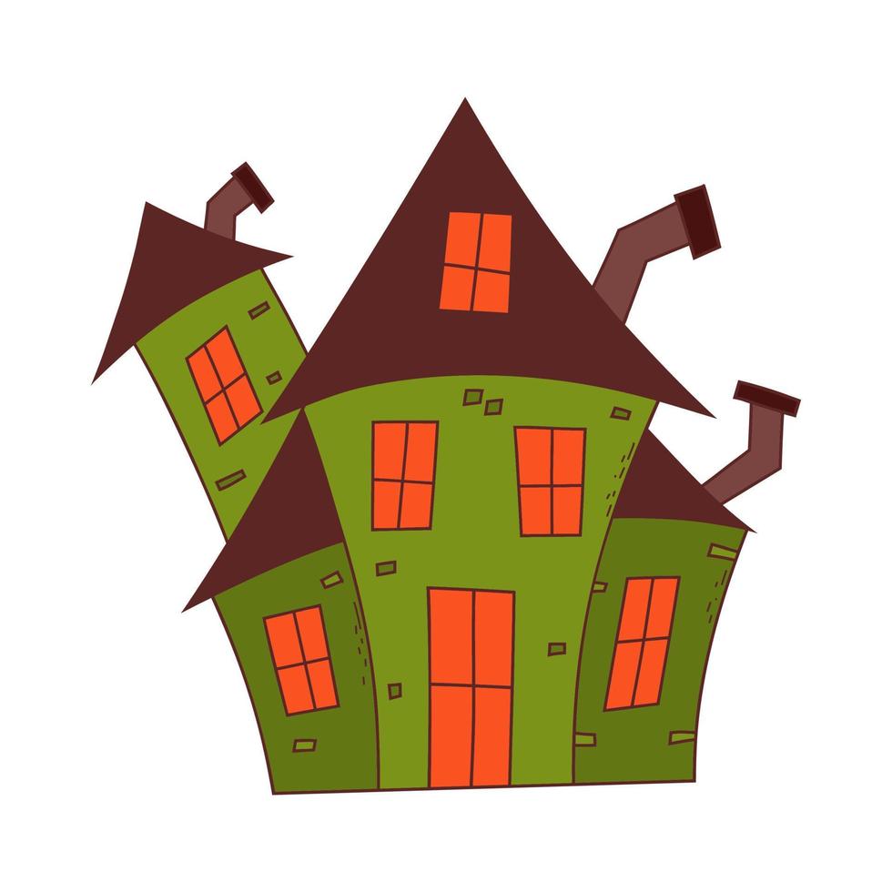 halloween achtervolgd huis. truc of traktatie concept. vlak vector illustratie in hand- getrokken stijl