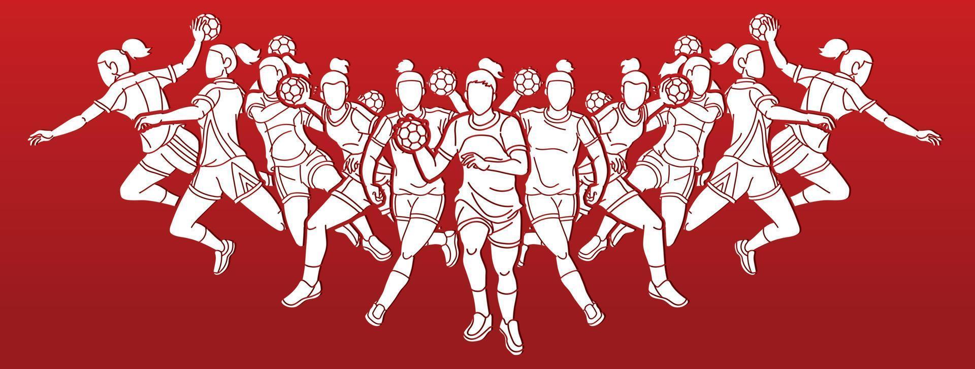 groep van handbal spelers vrouw vector