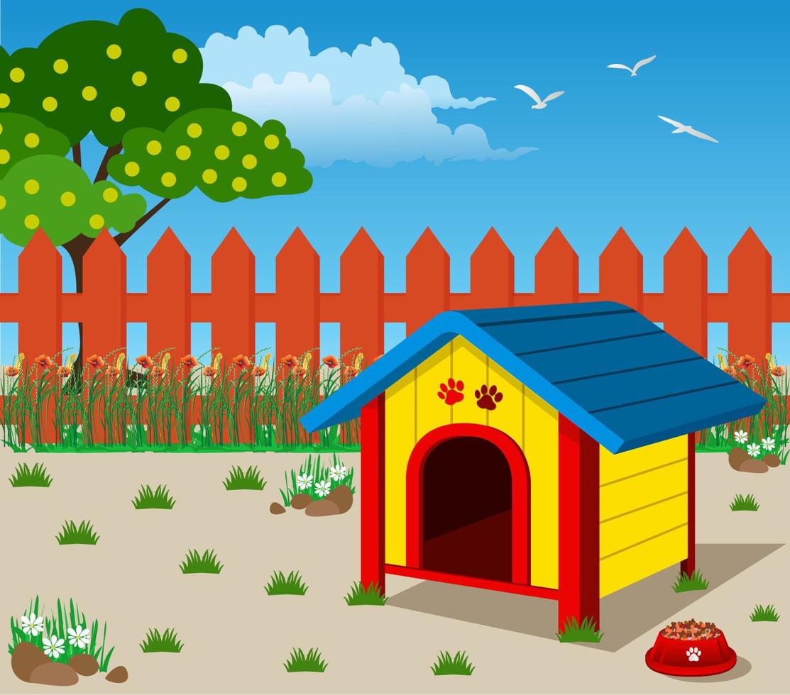 houten huisdieren huis met landschap achtergrond vector