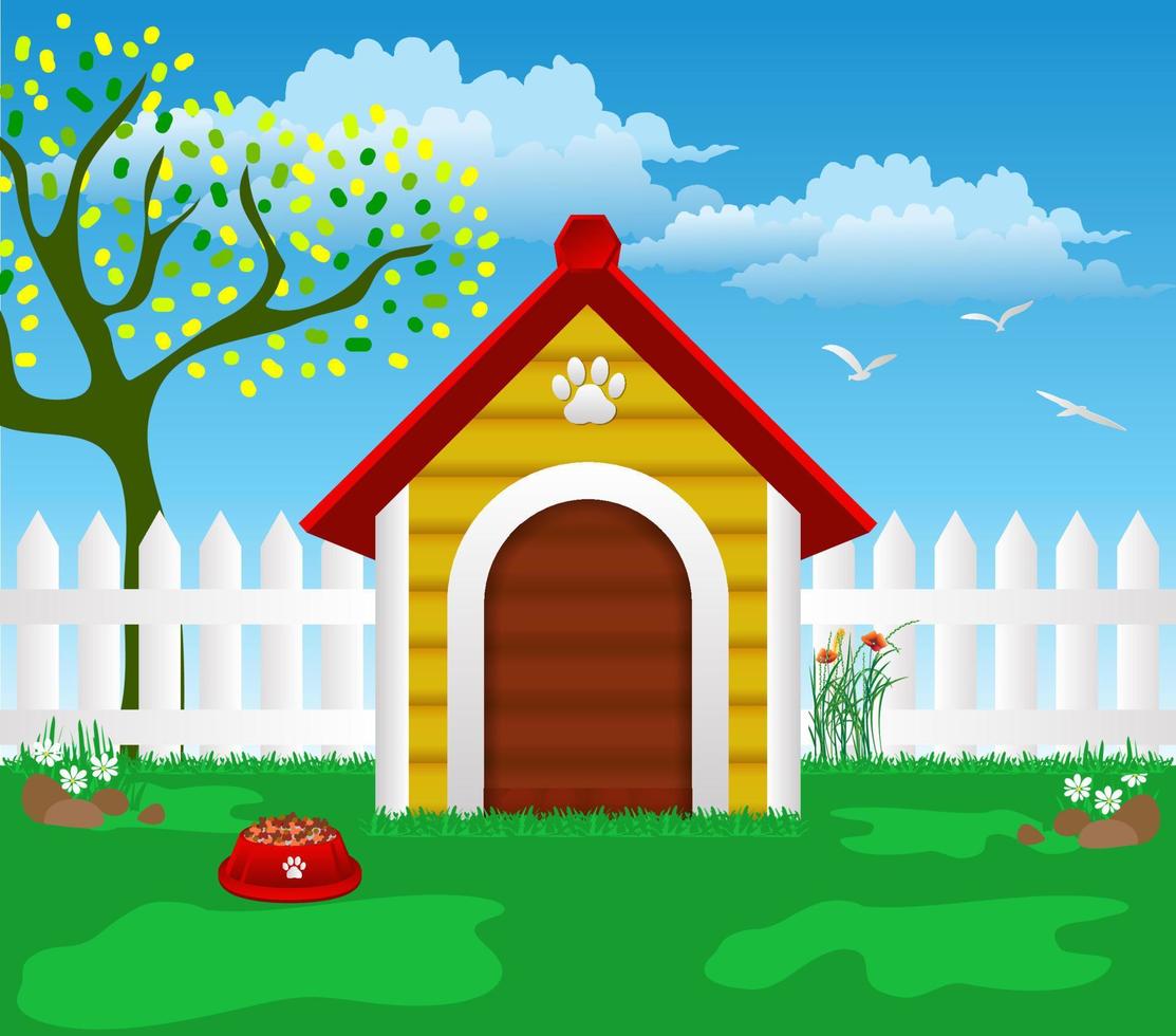 schattig huisdieren huis met landschap achtergrond vector