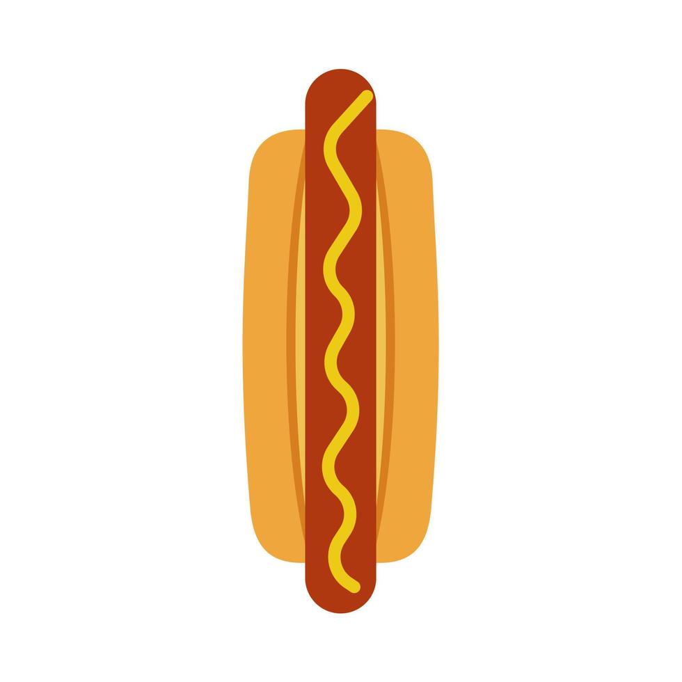 heet hond avondeten ongezond heerlijk Fast food top visie vector icoon. grafisch voedsel rood worst ontbijt met geel saus.