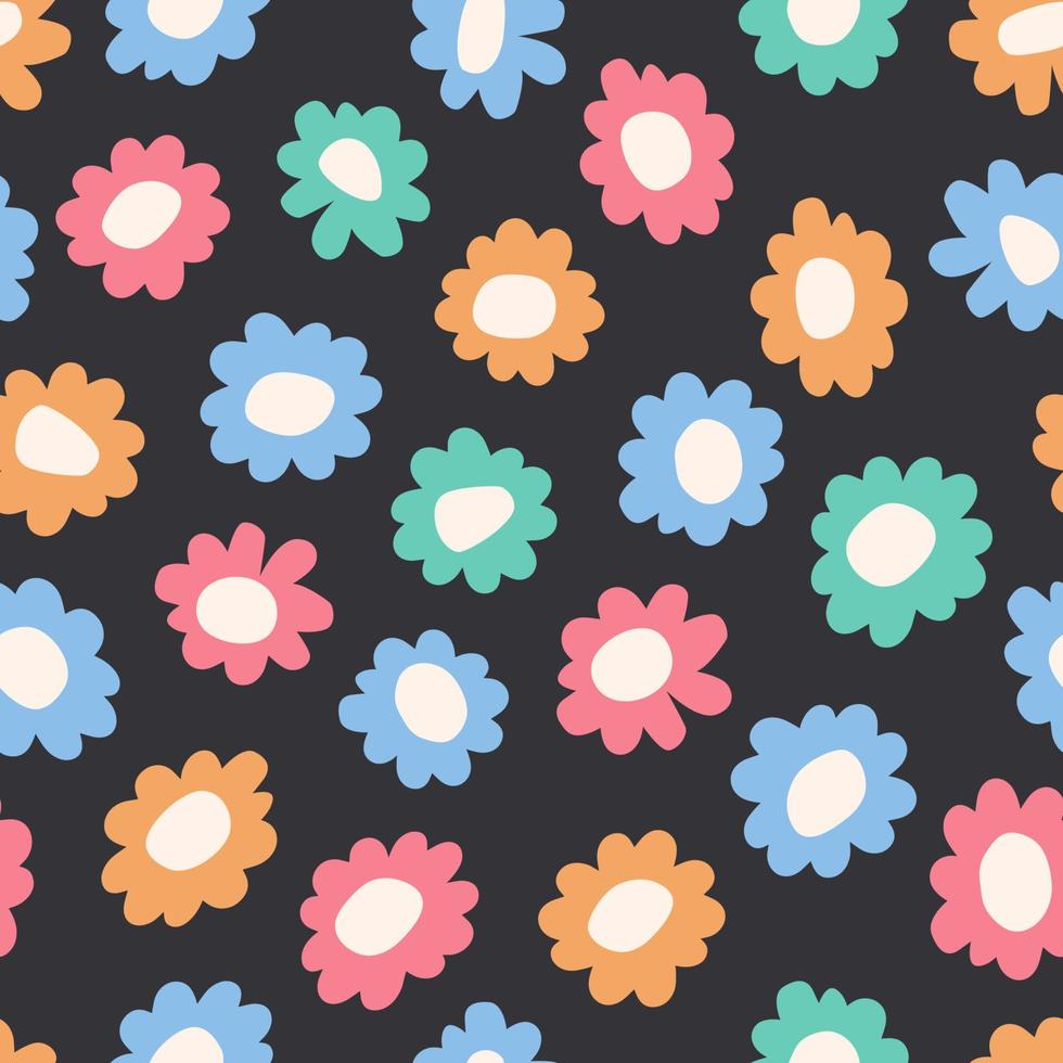 gemakkelijk bloem naadloos patroon Aan zwart achtergrond. bloemen ontwerp in pastel kleuren. vector illustratie