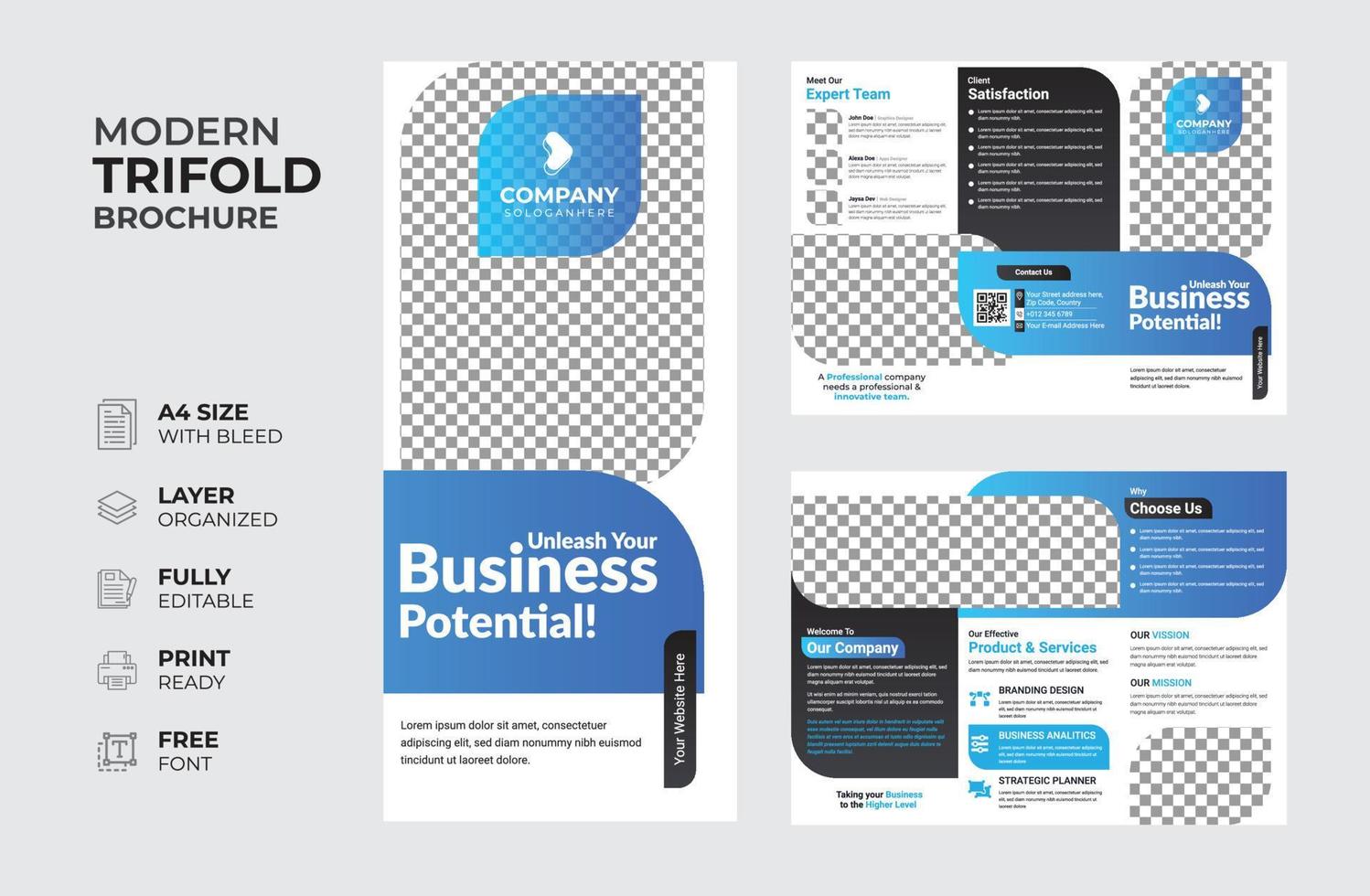 creatief en modern zakelijke bedrijf drievoud brochure multipurpose sjabloon vector