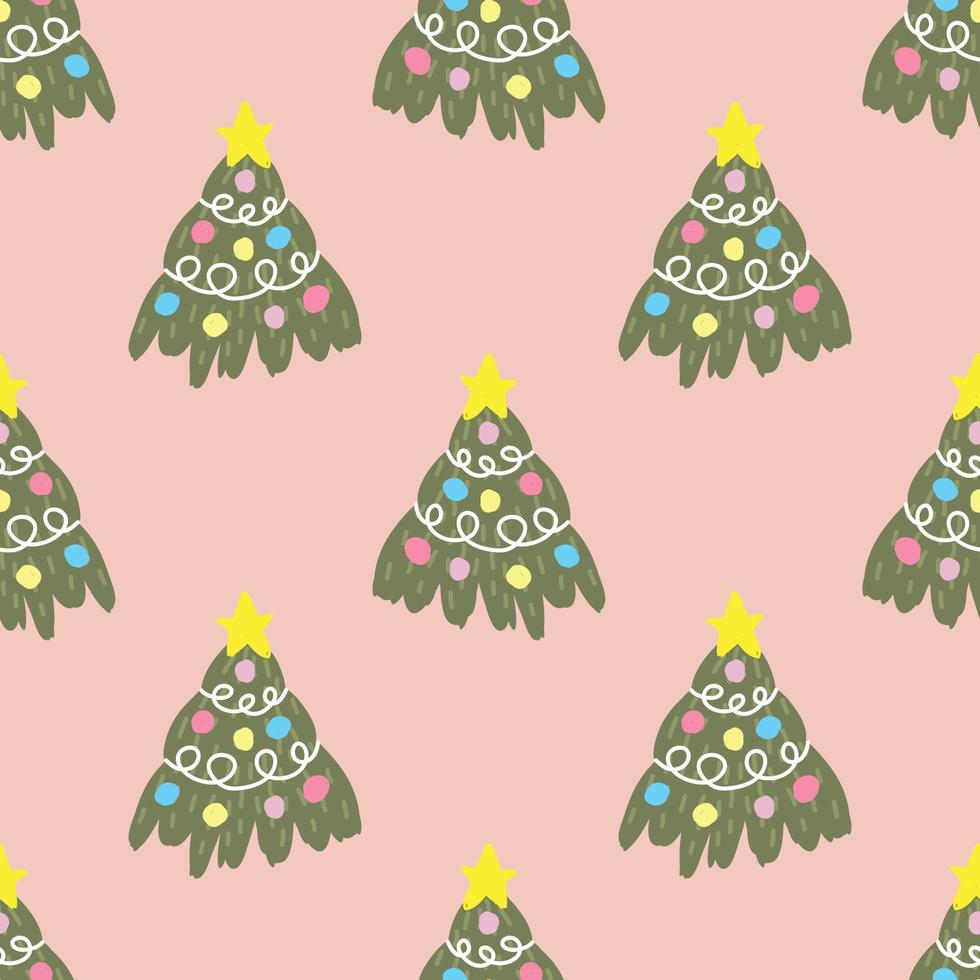 schattig Kerstmis bomen naadloos patroon roze ontwerp vector