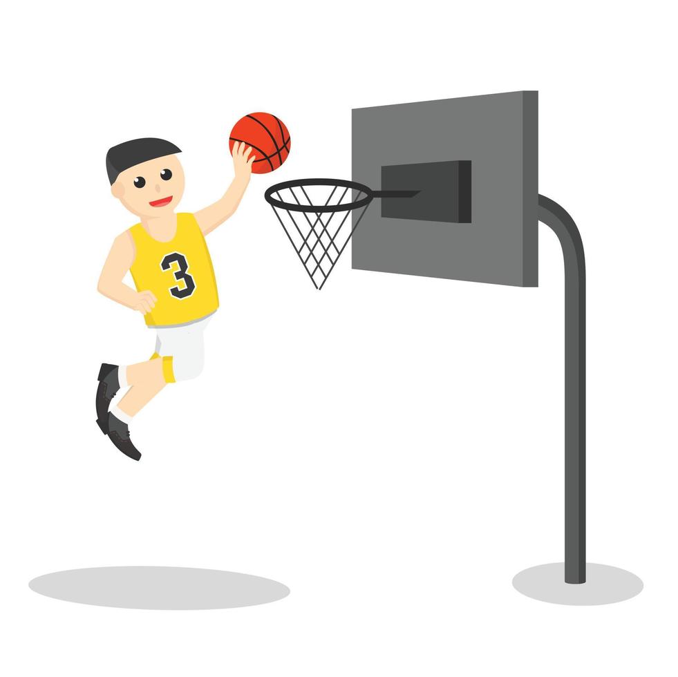 basketbal speler dichtslaan dunk ontwerp karakter Aan wit achtergrond vector