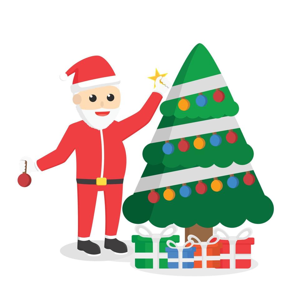 Kerstman zetten ster Aan boom ontwerp karakter Aan wit achtergrond vector