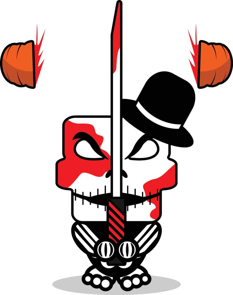 schattig skellington bot mascotte karakter tekenfilm vector illustratie Holding bloederig zwaard