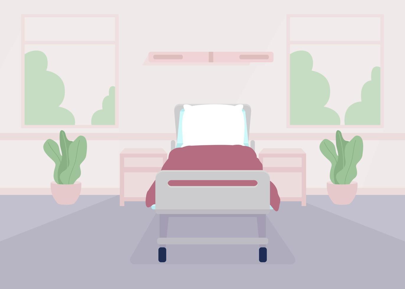 comfortabel afdeling voor geduldig herstel vlak kleur vector illustratie. ziekenhuis kamer interieur. gemakkelijk meubilair. ten volle bewerkbare 2d gemakkelijk tekenfilm interieur met kliniek afdeling Aan achtergrond