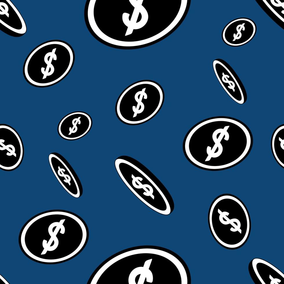 ons dollar symbool. vallend munten. eindeloos vector patroon. ornament Aan een geïsoleerd blauw achtergrond. vlak stijl. monetair munteenheid. onderwerpen van bedrijf en financiën.