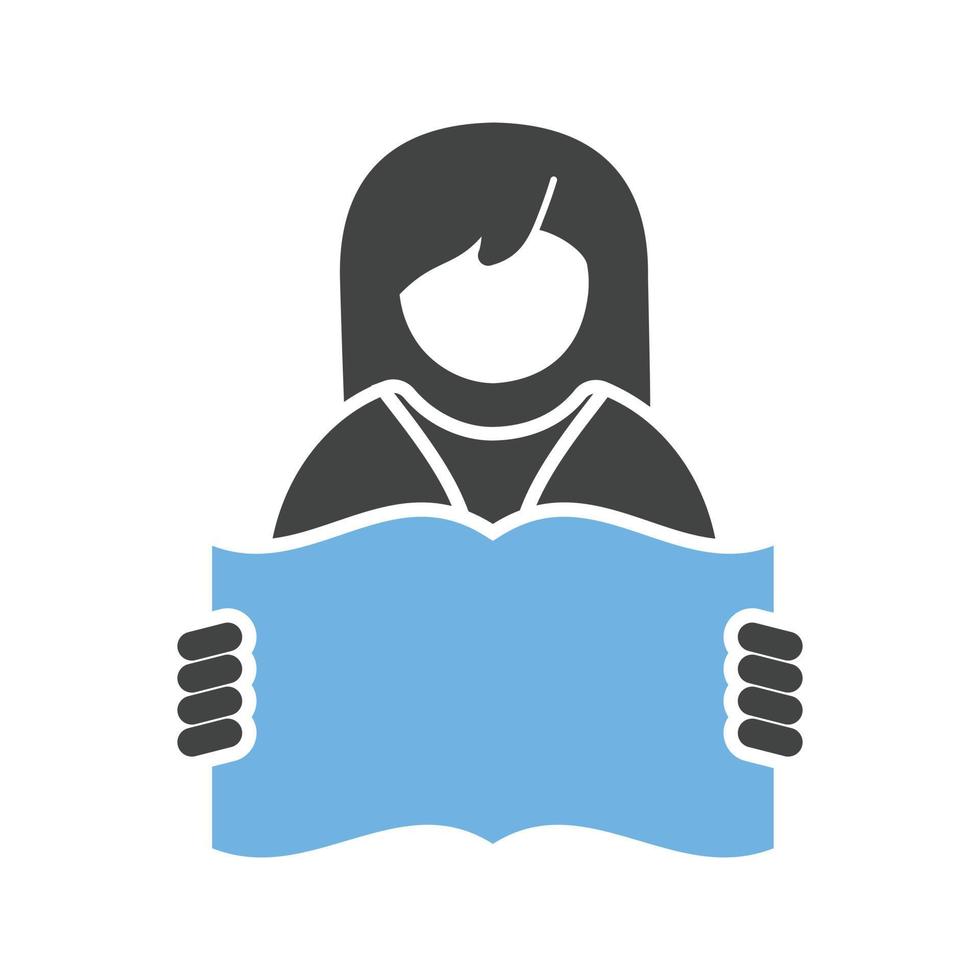 lezing boek glyph blauw en zwart icoon vector