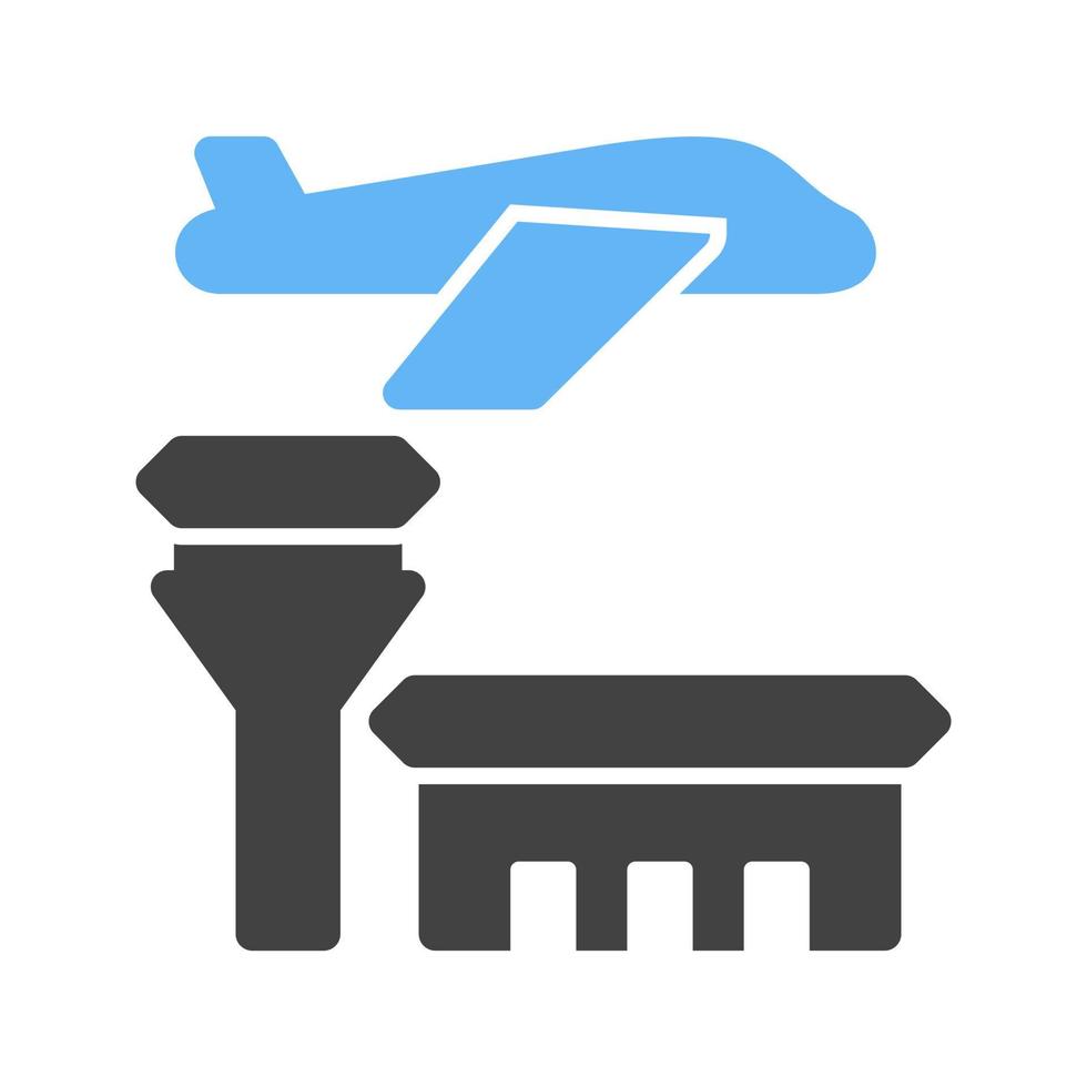 luchthaven glyph blauw en zwart icoon vector