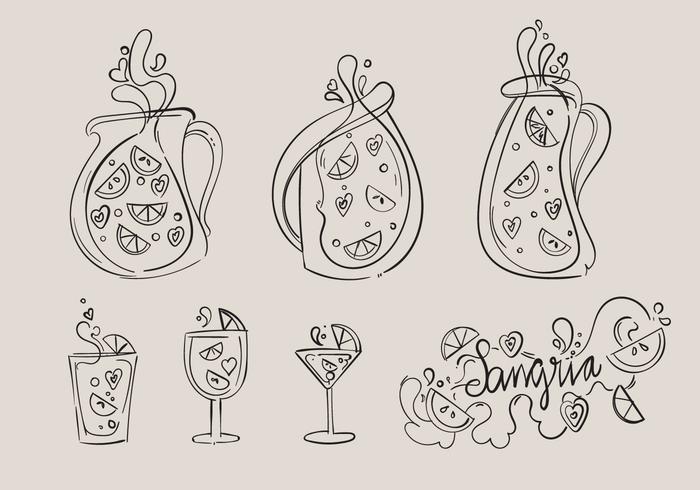 Handgetekende Sangria Vector Set