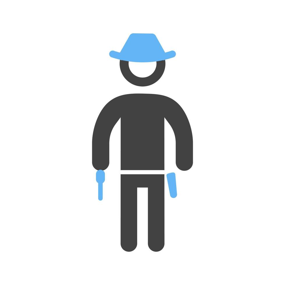 cowboy met geweer glyph blauw en zwart icoon vector