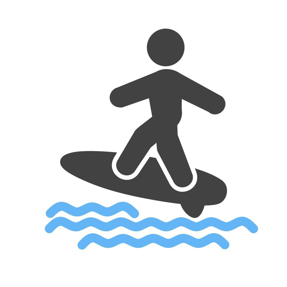 surfing glyph blauw en zwart icoon vector