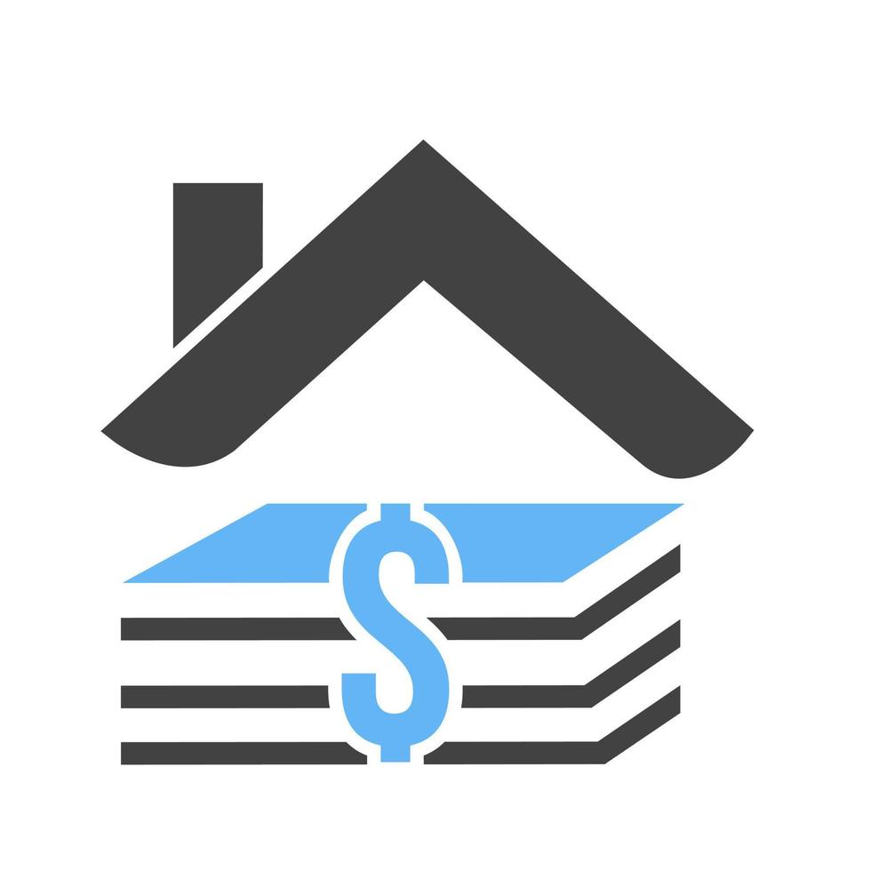 huis lening glyph blauw en zwart icoon vector