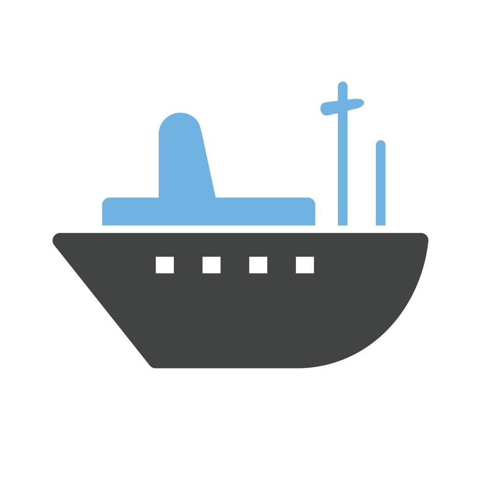 levering schip glyph blauw en zwart icoon vector