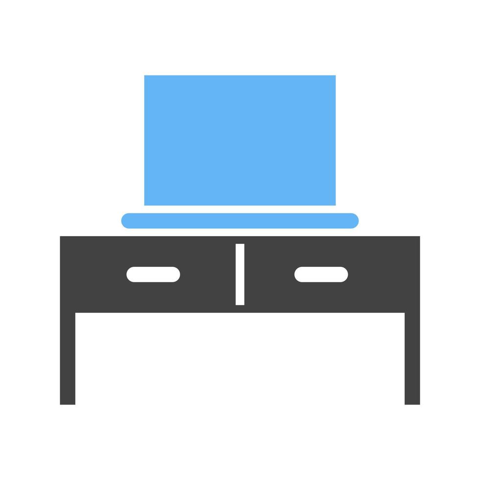 bureau en laptop glyph blauw en zwart icoon vector