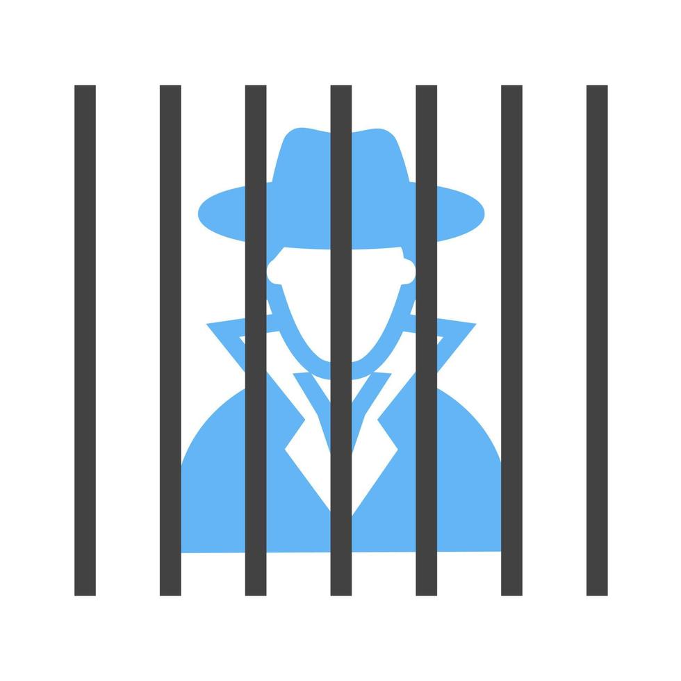 crimineel achter bars glyph blauw en zwart icoon vector