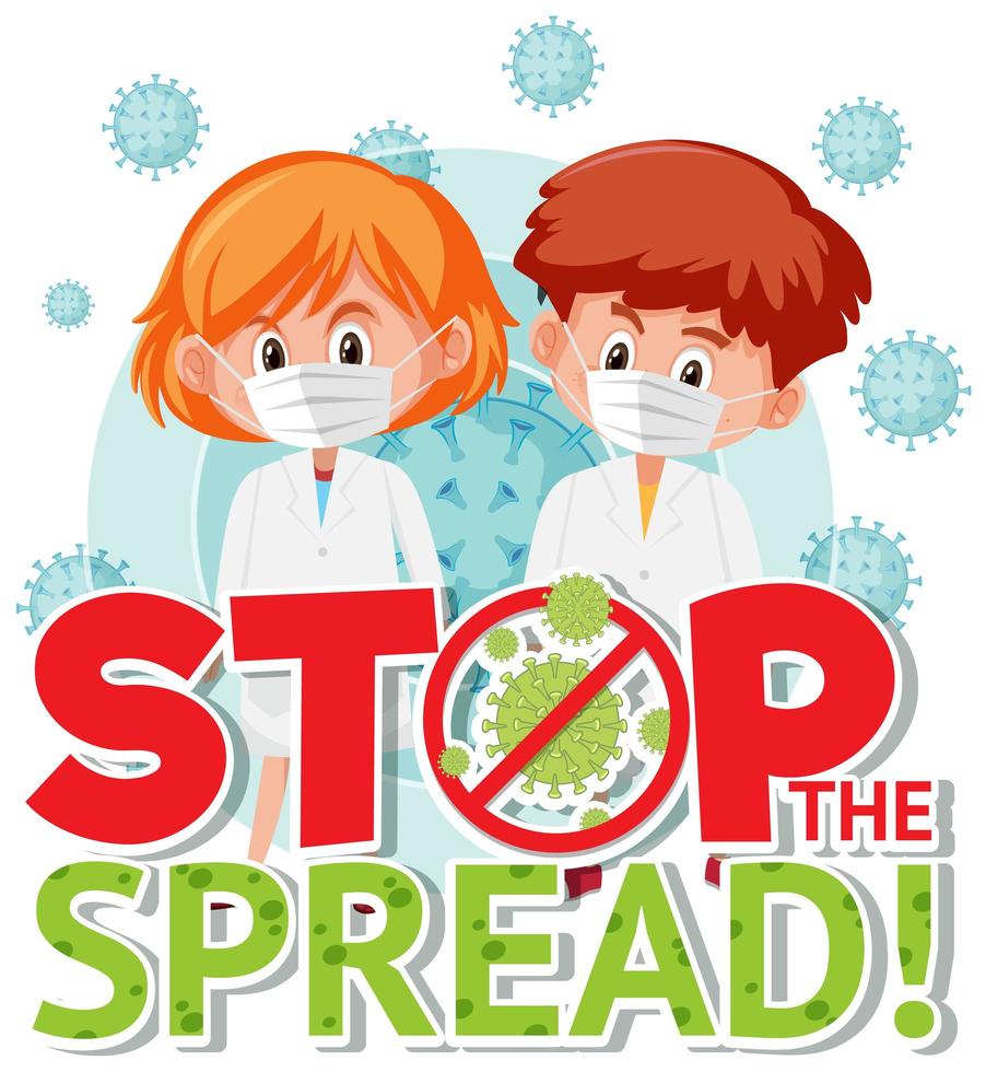 stop de verspreide poster met kinderen in maskers vector