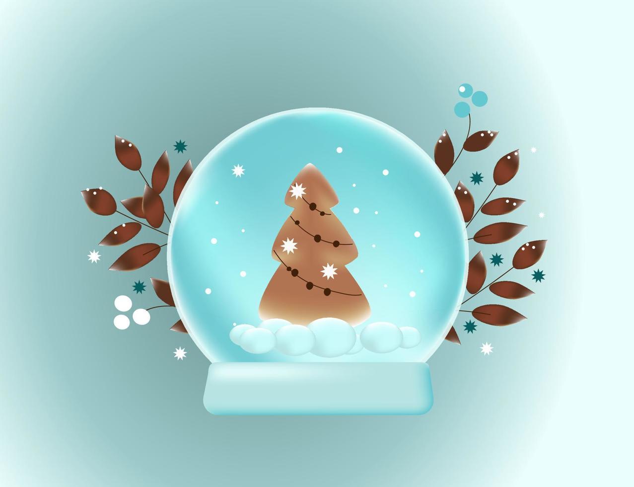 realistisch 3d geven sneeuwbol met Kerstmis bomen. vector modern achtergrond