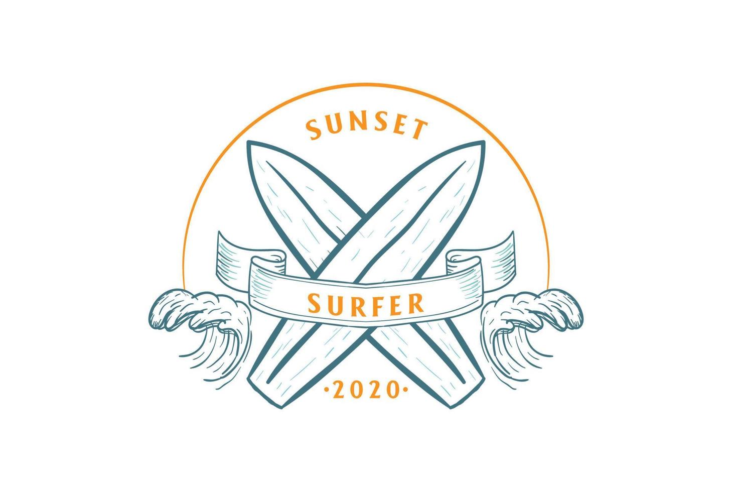 wijnoogst retro zonsondergang Golf met gekruiste surfboard voor surfen sport club wedstrijd logo ontwerp vector