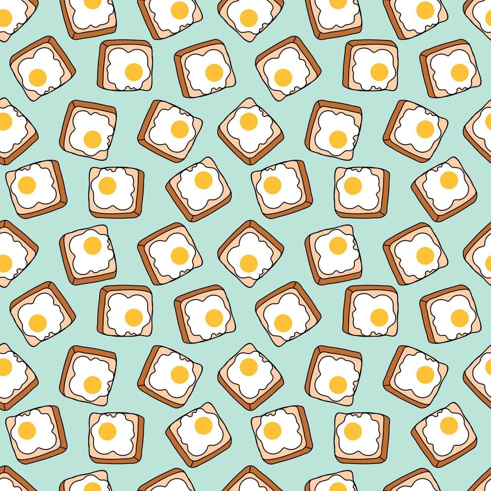 naadloos patroon met brood en gebakken eieren. patronen voor decoratie. tekenfilm ontbijt vector. vector