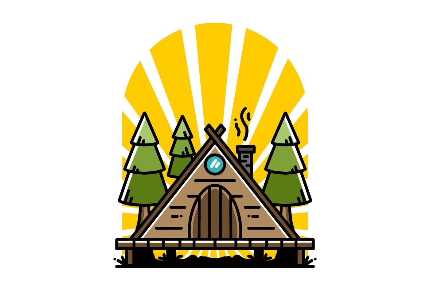 driehoek houten cabine tussen pijnboom haarlok illustratie ontwerp vector