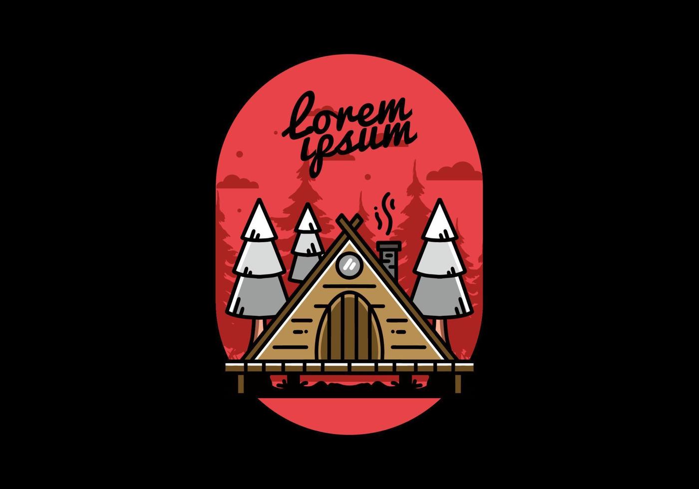 driehoek houten cabine tussen pijnboom haarlok illustratie ontwerp vector