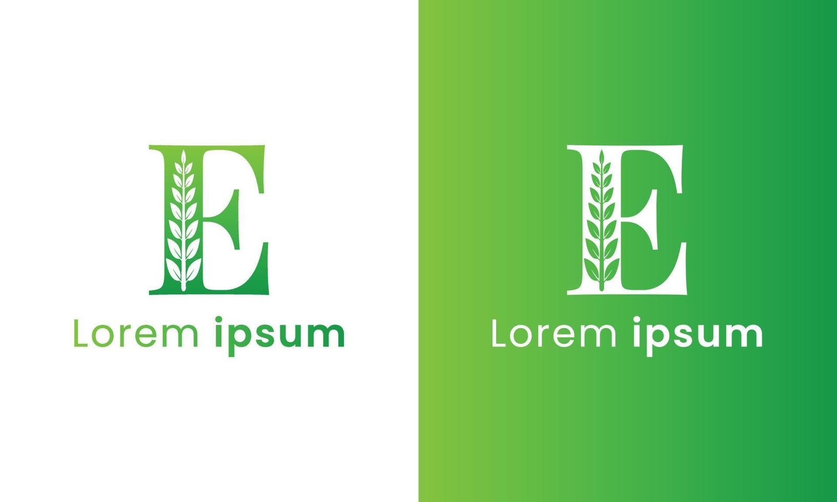 brief e logo met een creatief monogram blad concept voor de groen eco bedrijf vector