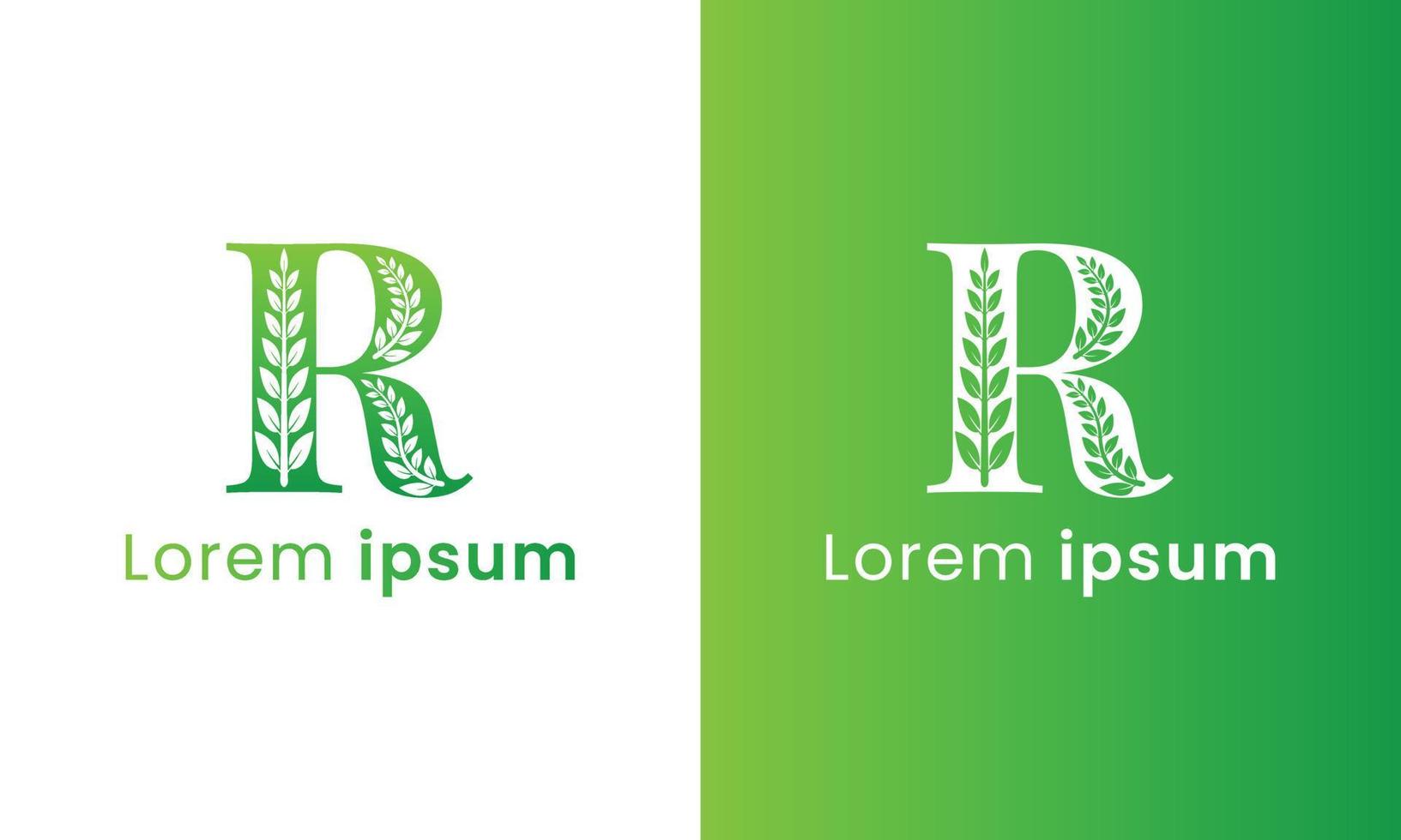 brief r logo met een creatief monogram blad concept voor de groen eco bedrijf vector