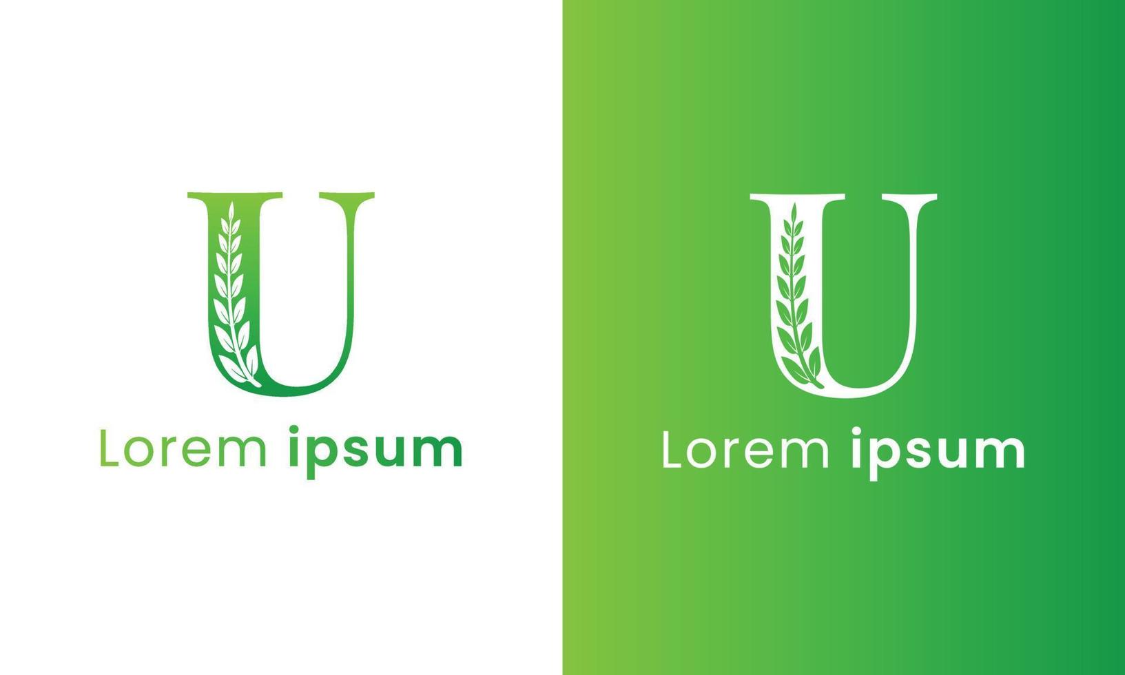 brief u logo met een creatief monogram blad concept voor de groen eco bedrijf vector