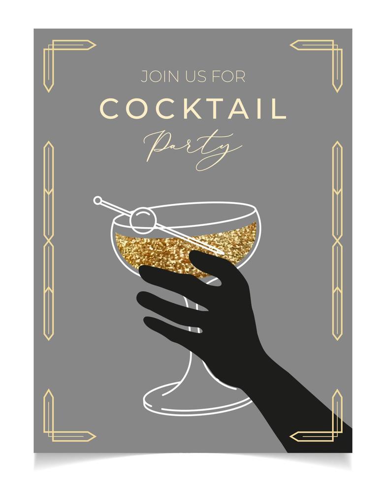 schets illustratie van vrouw hand- Holding cocktail glas, vector. uitnodiging voor partij sjabloon. lijn kunst margarita cocktail. kunst deco concept ontwerp. evenement, partij, presentatie, Promotie, menu. vector