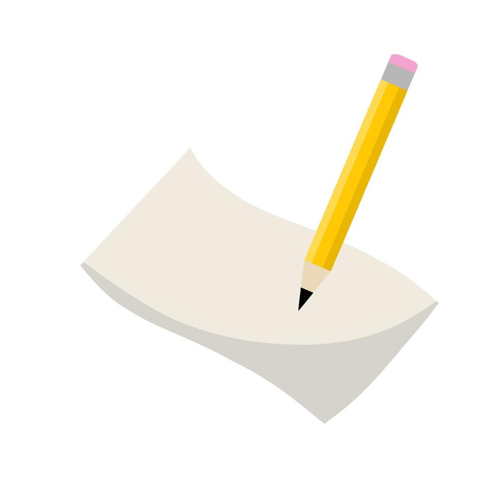 potlood en papier. de invoer in het notitieboekje. schrijven en briefpapier. icoon van de les. wit laken. platte cartoonillustratie vector