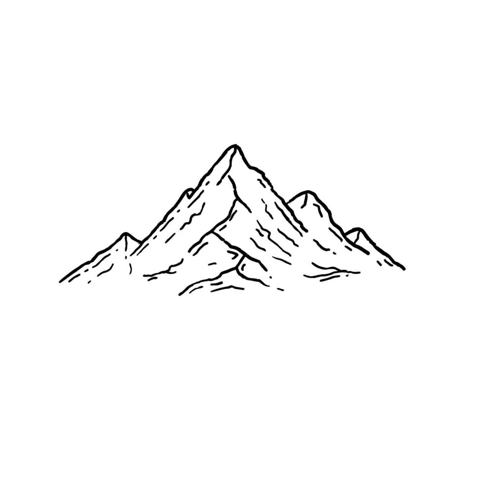 bergen in graveerstijl. natuur landschap van hooglanden. hand getekend ontwerp. rotsachtige bergkam. vector