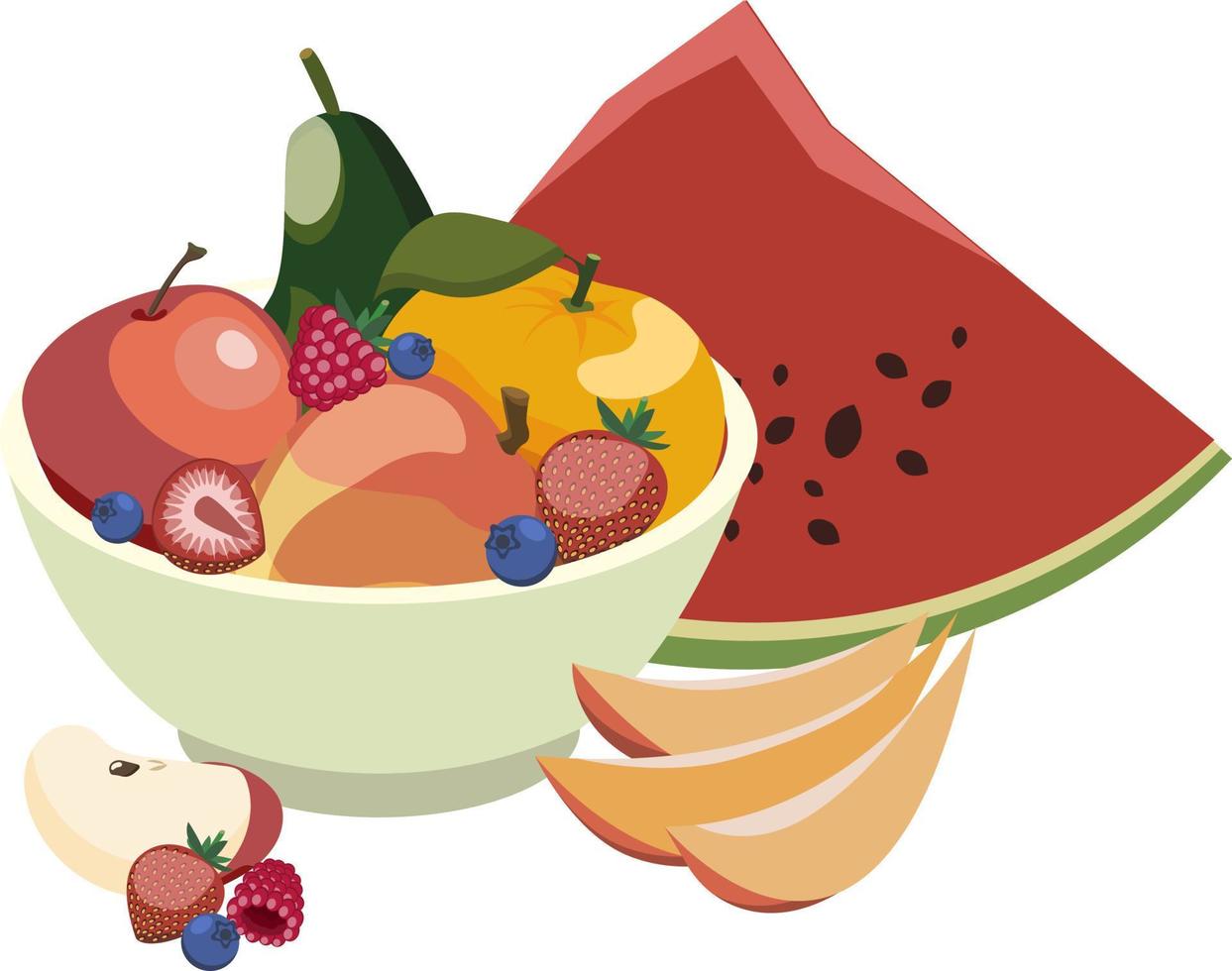 vector illustratie van groot fruit reeks van watermeloen, appel, mango, avocado, bessen geïsoleerd Aan wit achtergrond