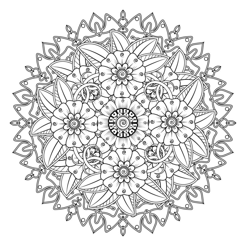 cirkelvormig patroon in de vorm van mandala voor henna, mehndi, tatoeage, decoratie. decoratief ornament in etnische oosterse stijl. kleurboek pagina. vector