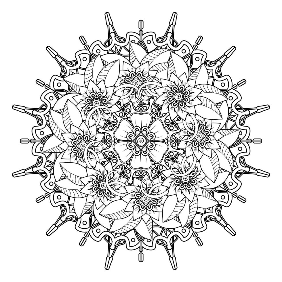 cirkelvormig patroon in de vorm van mandala voor henna, mehndi, tatoeage, decoratie. decoratief ornament in etnische oosterse stijl. kleurboek pagina. vector